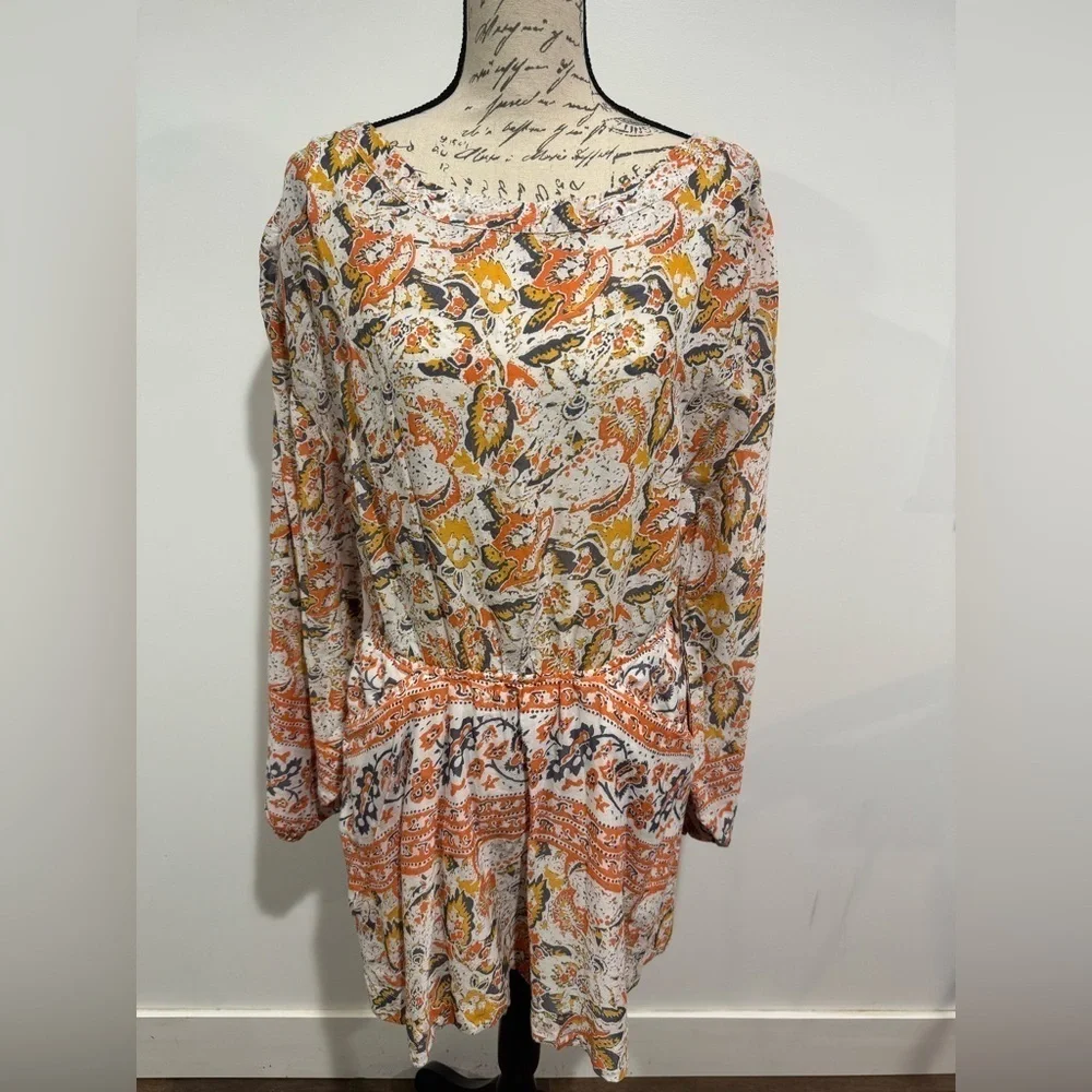 Free People Women's Orange Yellow Floral Cut Out Back Mini Dress Size Medium